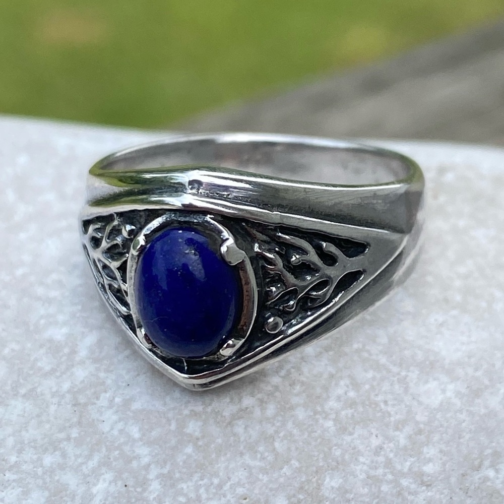 Celtic Tree of life ring .925 Sterling Silver w/ genuine Lapis Lazuli USA - Picture 1 of 16